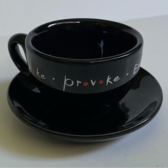 Cirque Du Soleil Expresso Cup and Saucer Black Invoke Provoke Evoke Ceramic - Picture 3 of 16